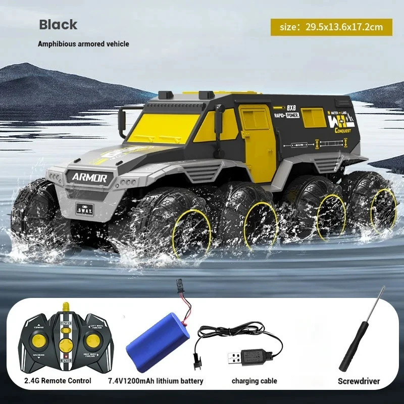 Amfibische RC Auto 8WD 2.4G 8-wielaandrijving Off Road Afstandsbediening Vrachtwagen Klimmen Waterdicht Gepantserde Voertuigen Speelgoed voor Jongens Geschenken