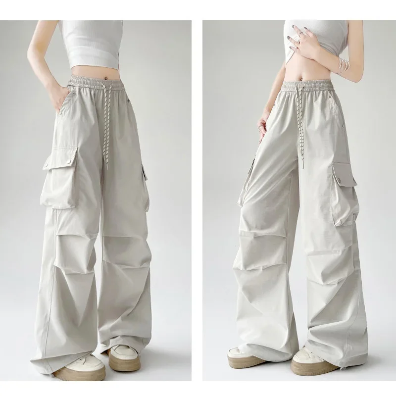American Style Quick-dry Wide Leg Cargo Pants Woman Summer Thin High Waist Long Pants Women Casual Loose Breathable Sweatpants
