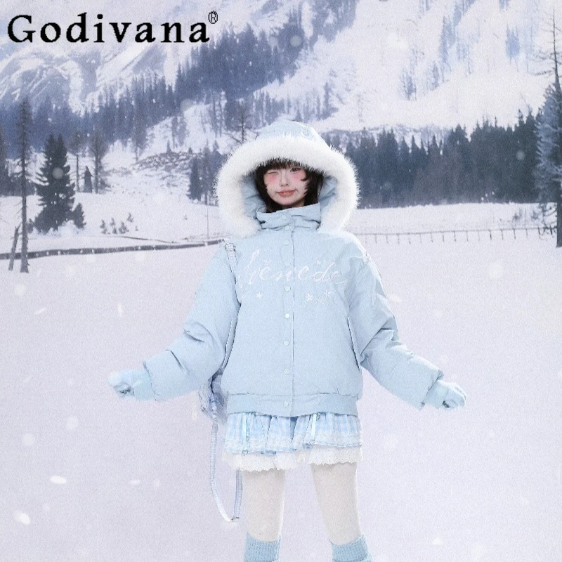 سترات سميكة مطرزة بياقة من الفرو للسيدات بأكمام طويلة وسترة قطنية فضفاضة للنساء سترات شتوية دافئة من القطن #6