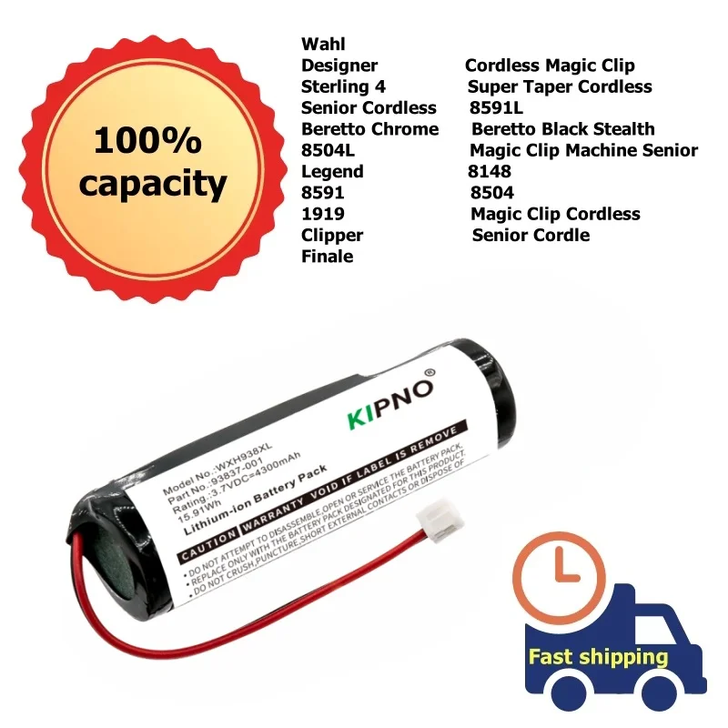 

4300mAh Replacement Battery for Wahl 93837-001 93837-200 Cordless Magic Clip Designer Super Taper Shaver
