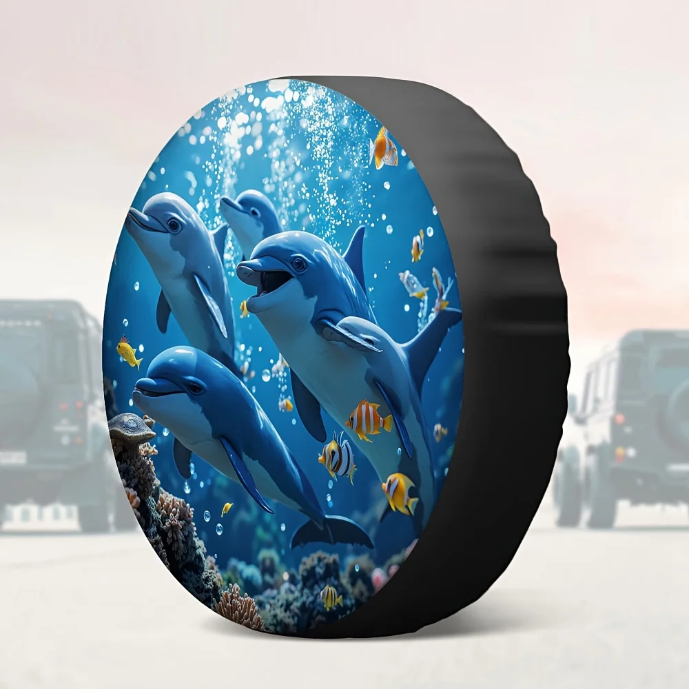1pc, Outdoor Accessories Tire Covers Dolphin Versatile Polyester,Without Electricity Car Decor Use For Seaside Parking
