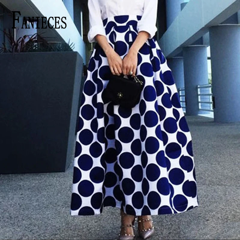 

FANIECES Polka Dot Long Umbrella Skirt High Waist Pocket A-line Maxi Skirt Autumn Bottoms Elegant Streetwear Falda Mujer Moda