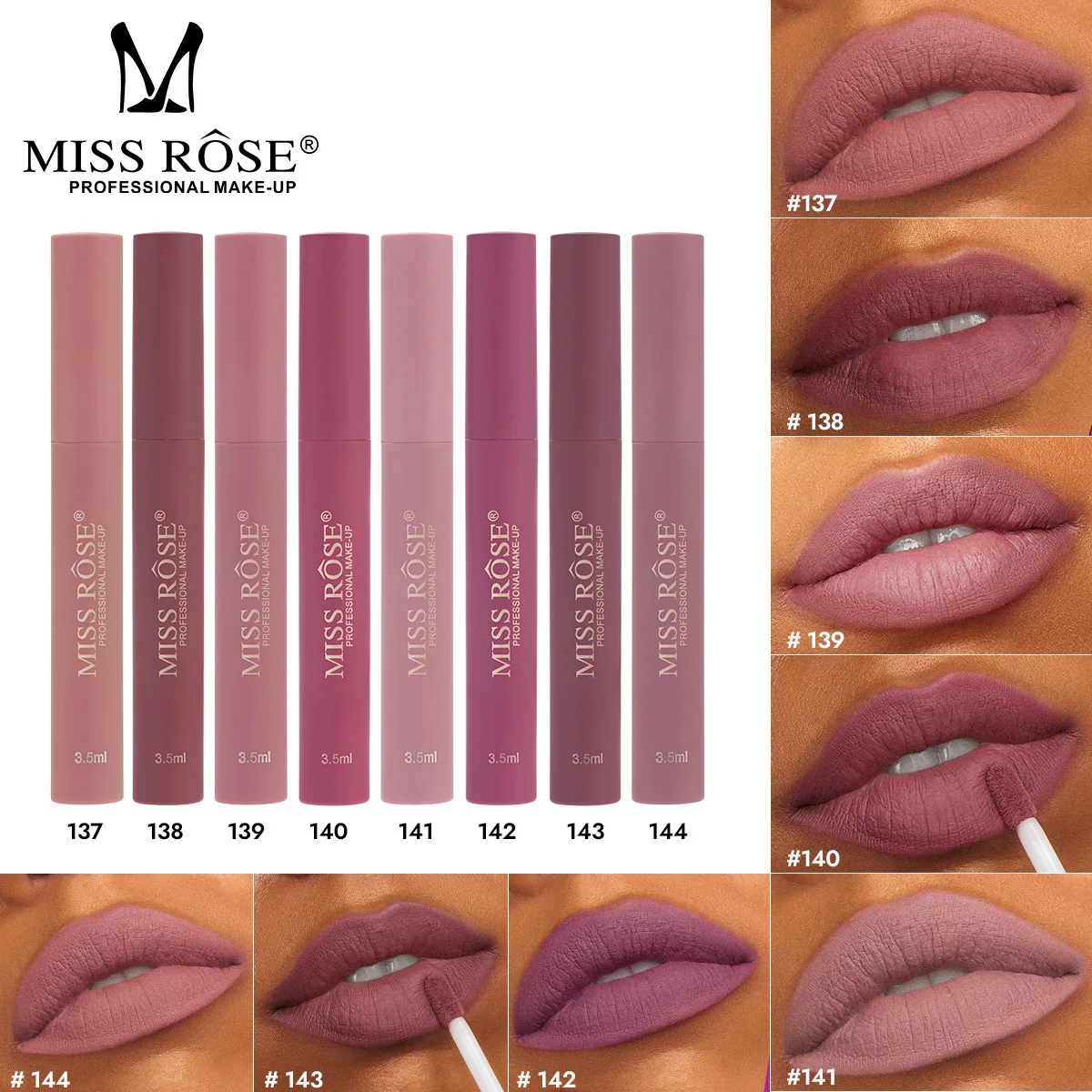 MISS ROSE 8 цветов бархатной жидкой помады, увлажняющая, нелипкая, в круглой тубе, блеск для губ, для повседневного макияжа.