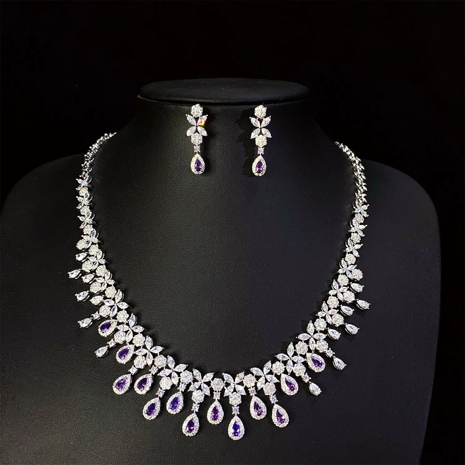 

Cute Purple Multi-colour Teardrop Beautiful Jewellery 2 Pcs Necklace Earrings Women's Dress Banquet Party Wedding Gift M-660