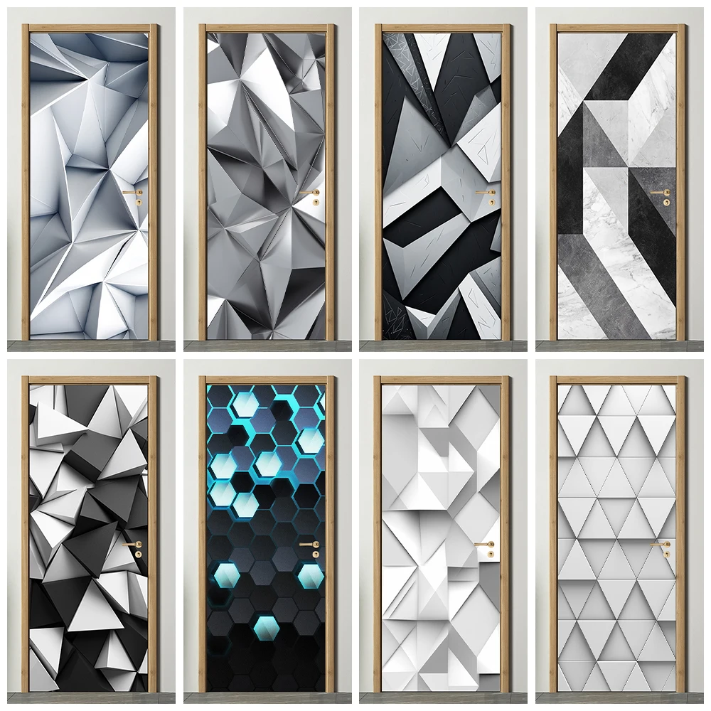 

3D Geometric Abstract Door Art Mural Sticker Removable Home Decorations 3D Vision Modern Simplicity Bedroom Door Wallpaper Decal