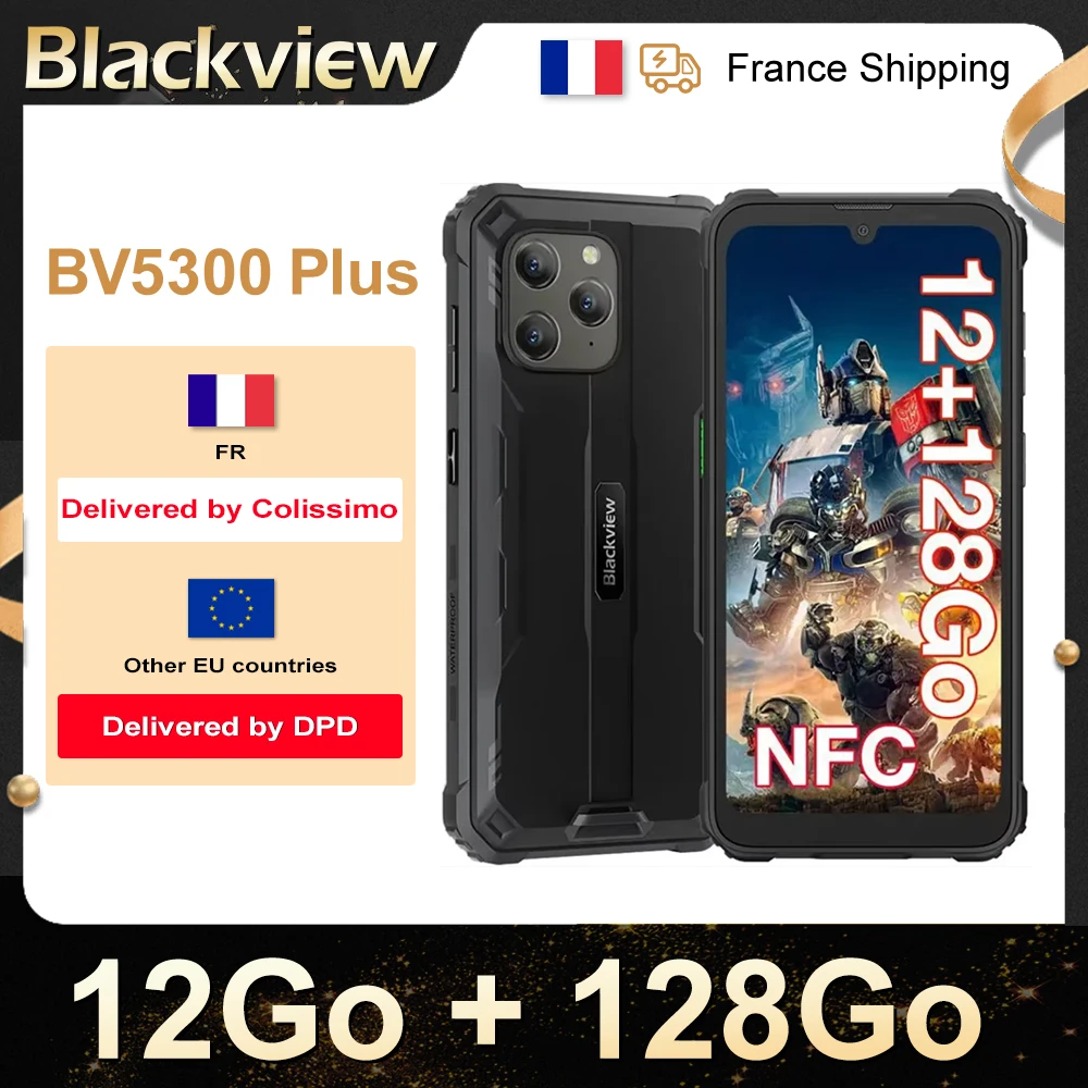 Blackview BV5300 Plus [Senza caricatore UE] Smartphone da 12 GB (4+8) 128 GB Schermo da 6,1 6580 mAh 4G LTE NFC Cellulare