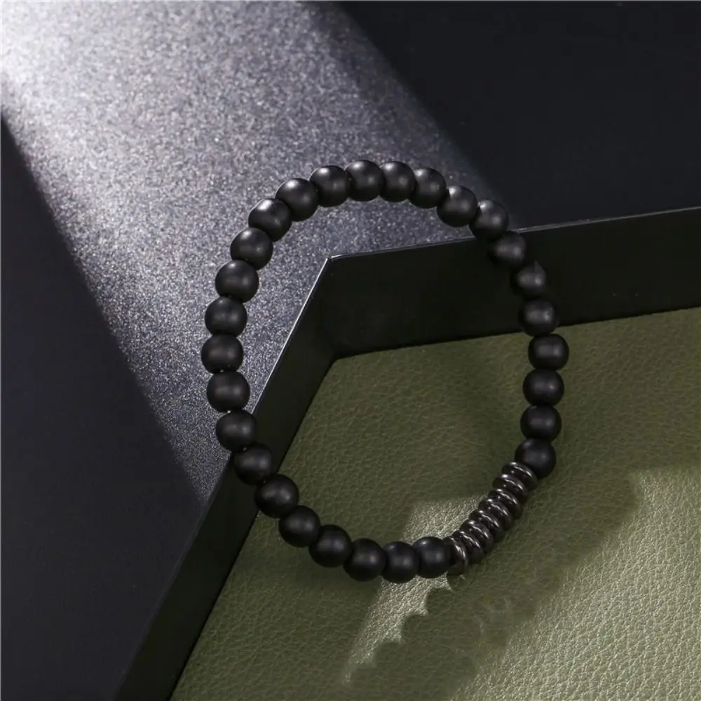 Fashion Square Volcanic Stone Bracelet Stone Woven Matte Black Glass Beads Bracelet Matte Square Geometric