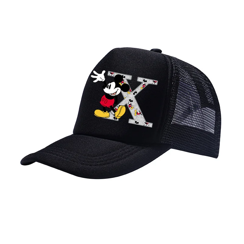 Disney-Unisex Mickey Mouse Print Chapéus de sol, A- Z, 26 letras inglesas, boné de beisebol, viagem ajustável Caps, crianças repicadas chapéu, crianças e menino