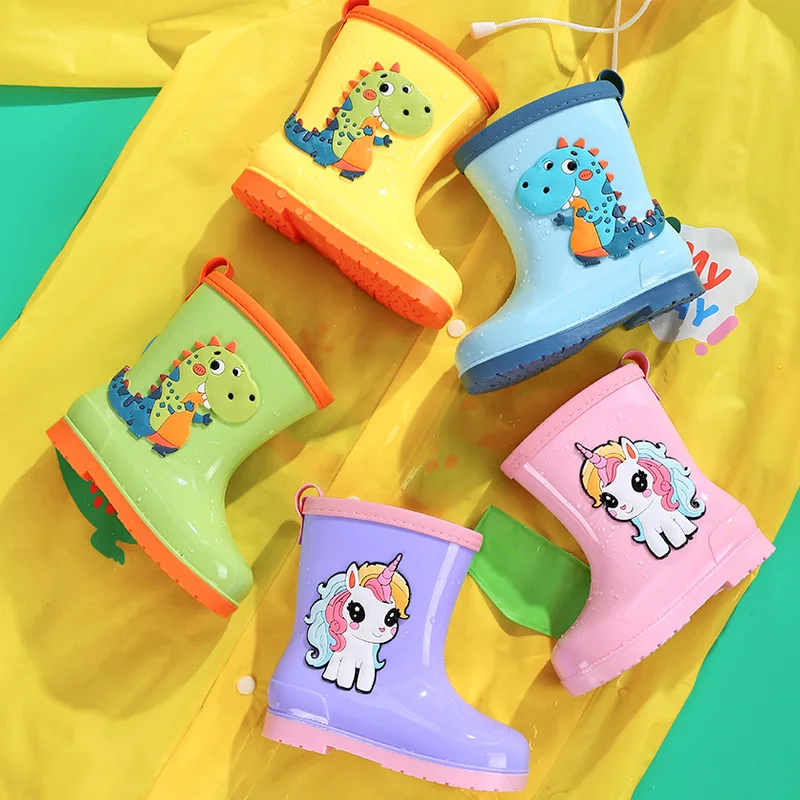 2026 New Kids Rain Boots For Girls Rubber Rainboot Boys Baby Girls PVC Children Waterproof Shoes Cartoon Unicorn