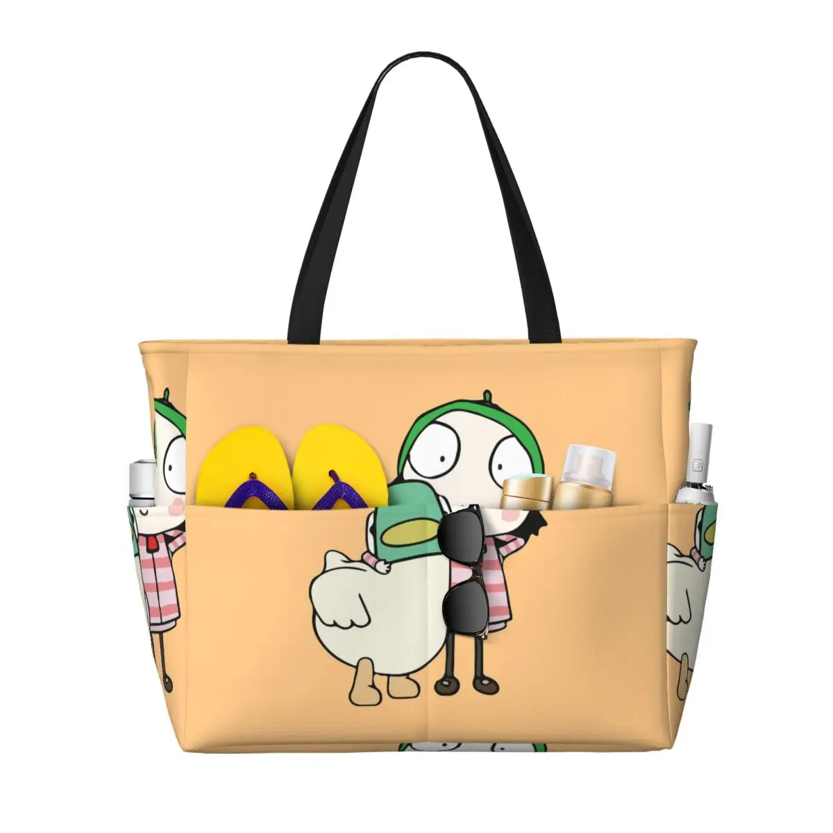 Sarah And Duck Having Fun Beach Tote Bag Sport Gym Yoga Duffle Large Tote Bag Women Travel Bag Fitness bag