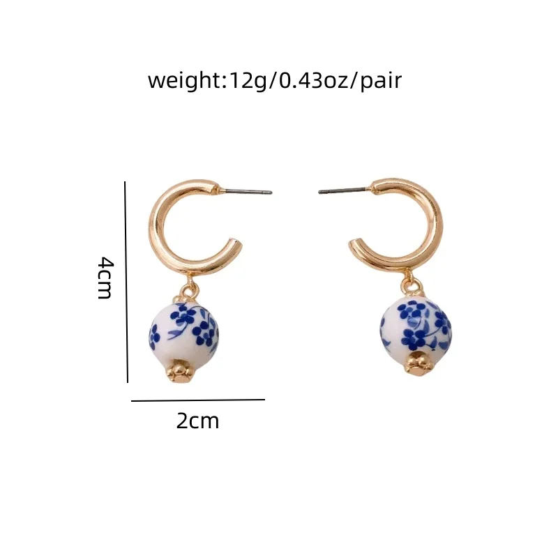 Europe and America Simplicity Fashion Bead National Style Blue and White Porcelain Minority Design Jewelry for Women Earring