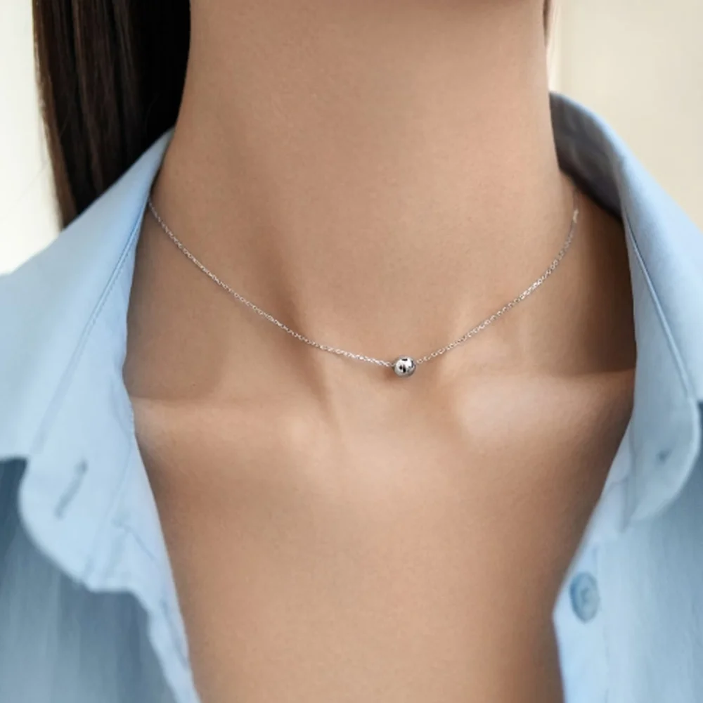 ANDYWEN 925 Sterling Silver Gold Plain Beads Pendant Long Chain Necklace Choker Small Definite New 2023 Luxury Fine Jewelry