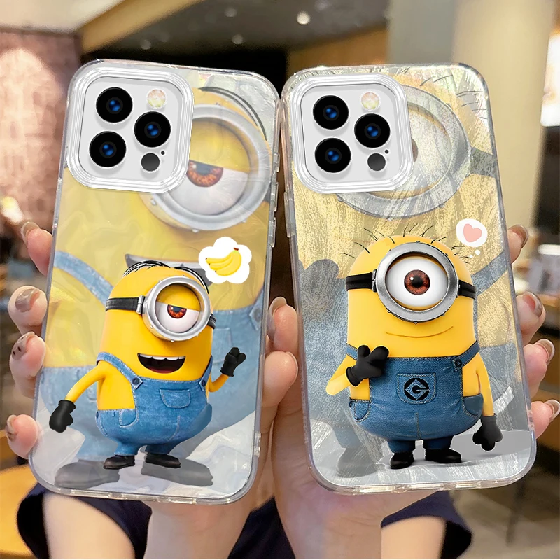 Cute M-Minions iPhone 16 Cartoon Phone Case for iPhone 16 15 14 13 12 11 8 7 6 Pro Max Plus XS XR Non-Slip Shockproof Back Cover