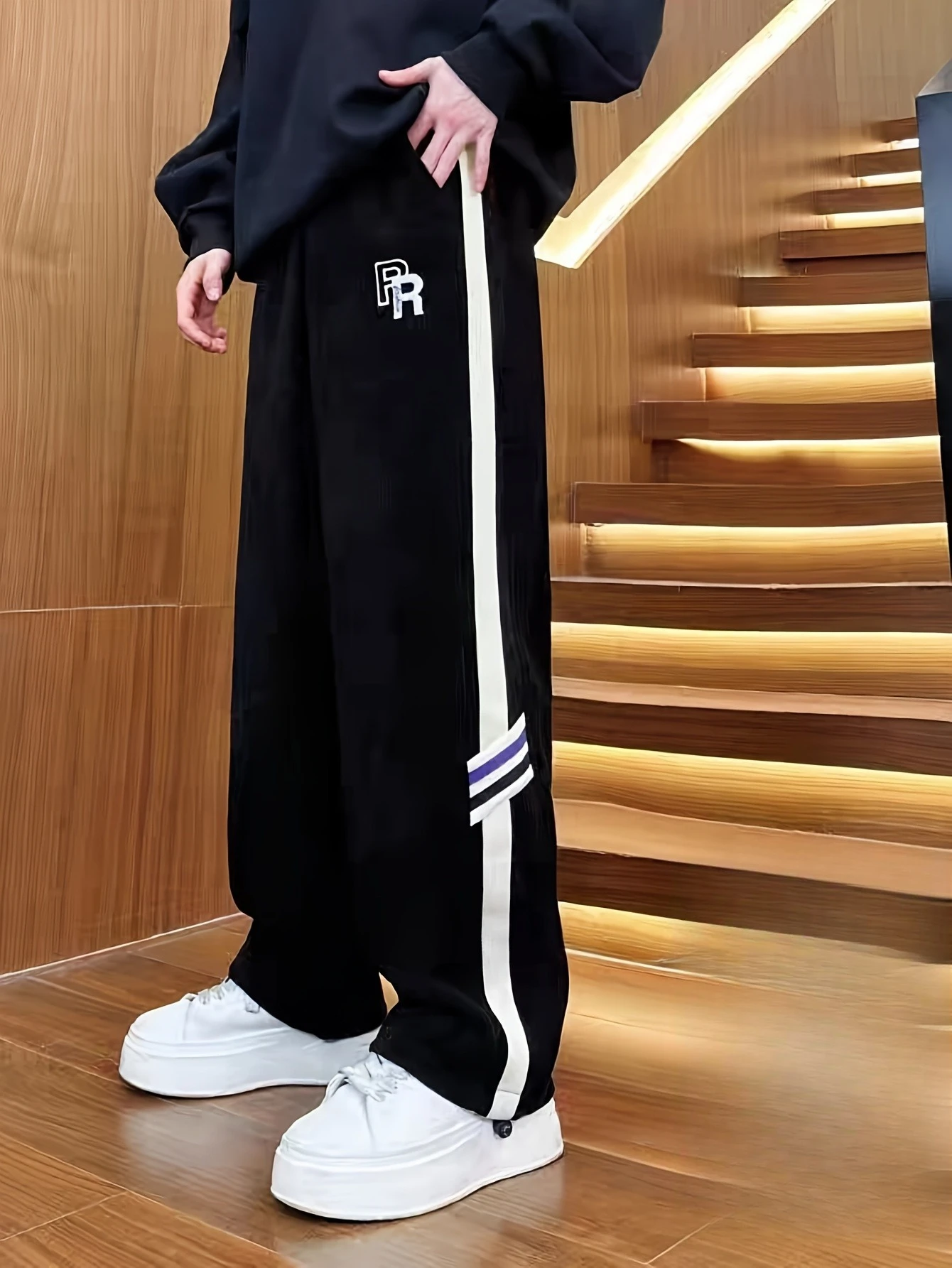 2026 Neu eingetroffene Herren-Loose-Baggy-Sweatpants mit Frontbuchstaben-Kontrastband, Farbblock-Patch-Design, lässige Alltagshose für Kinder – Detail 7