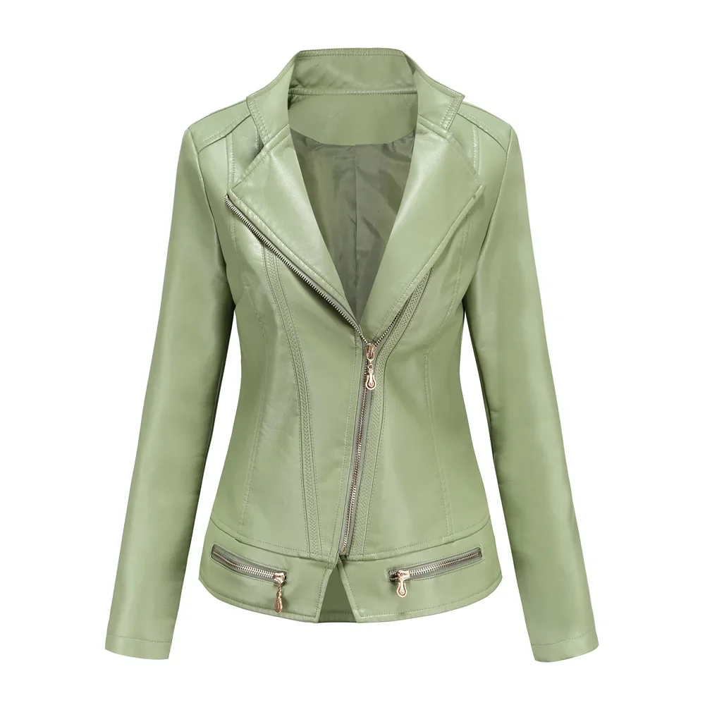 Chaquetas de cuero para motocicleta para primavera y otoño, chaqueta roja de PU, abrigo ajustado para mujer, negro, verde, talla asiática S M L XL 2XL 3XL 4XL, 2024