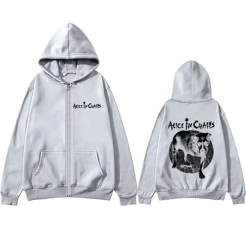 روك باند أليس في سلاسل الجرافيك طباعة قلنسوة بسحاب الذكور خمر عادية المتضخم زمم هوديس الرجال النساء سترة أنيقة تحمل شعار لعبة البيسبول معطف