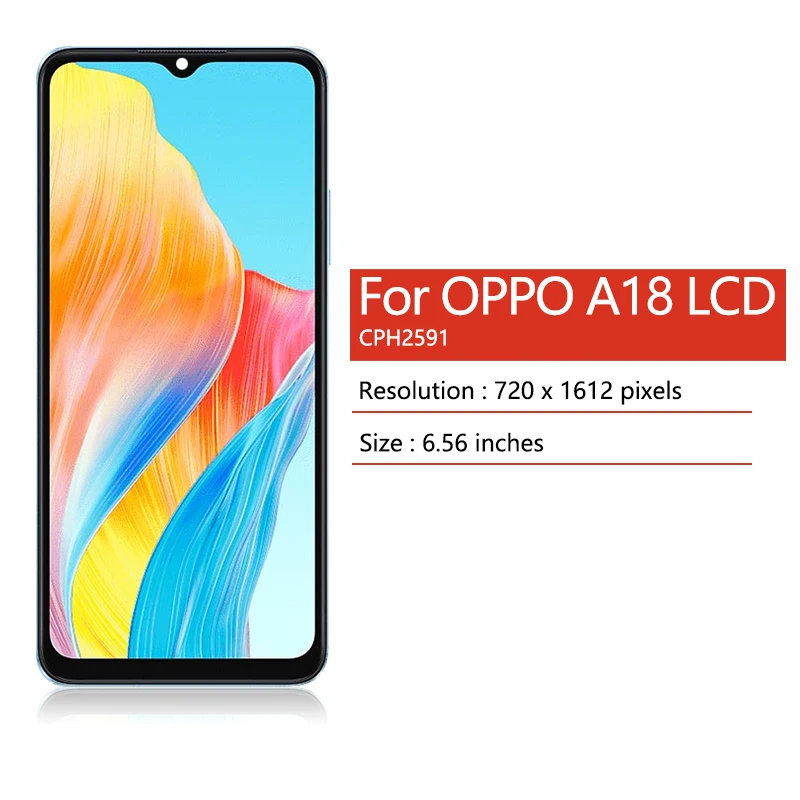 Wyświetlacz 6.56 cala do Oppo A18 CPH2591, wyświetlacz LCD z ramką, ekran dotykowy, digitizer, zespół do wymiany wyświetlacza Oppo A18 — zdjęcie produktu 2