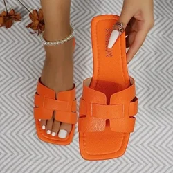 Zapatillas planas de lujo para mujer, chanclas de playa al aire libre, sandalias de diseño de marca de tendencia, zapatos deslizantes, talla grande 43, 2023