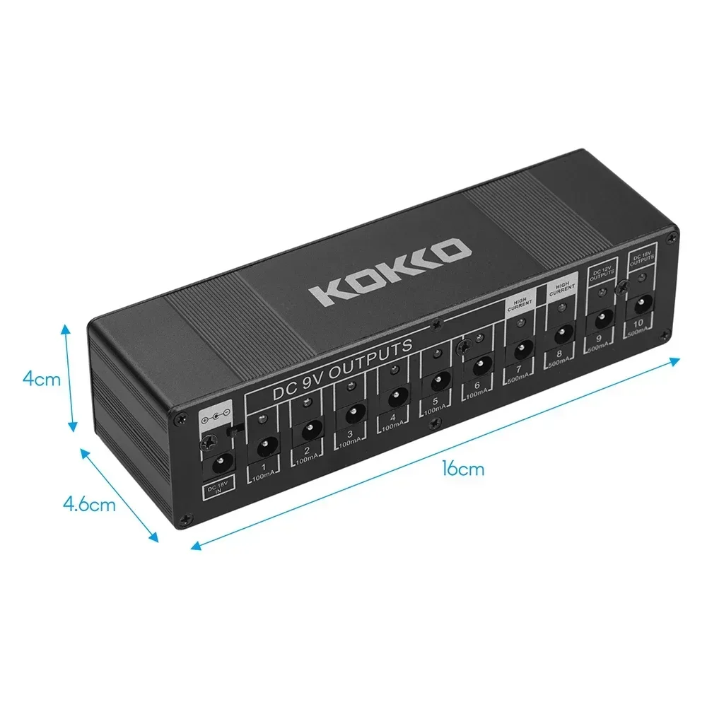 KOKKO 10 Isolated Guitar Pedal Power Supply 4x500mA & 6x100mA DC 9V Outputs Low Noise for Guitar Effect Pedalboard