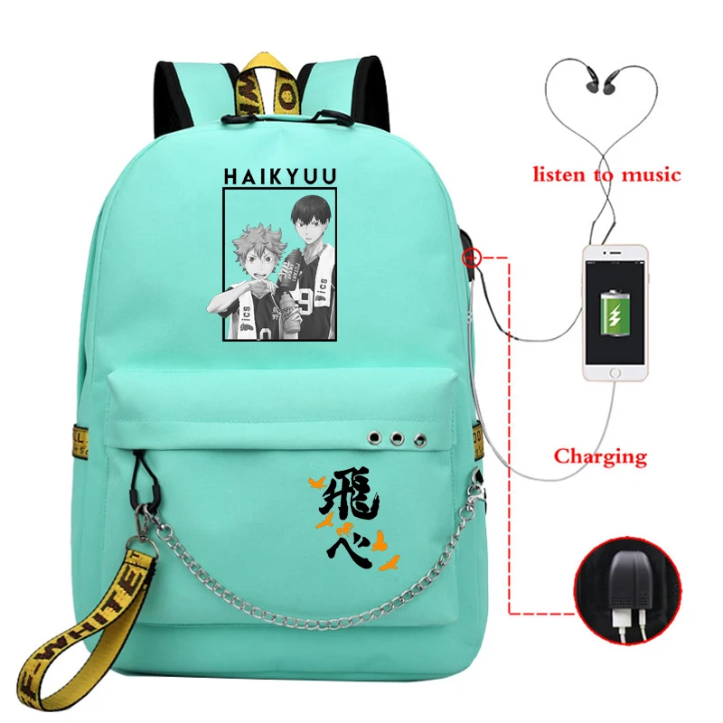 Japan Anime Haikyuu Anime Prints Studentts School Bag Usb Charging Girls Back To School Backpack Women Haikyuu Laptop Bookbag