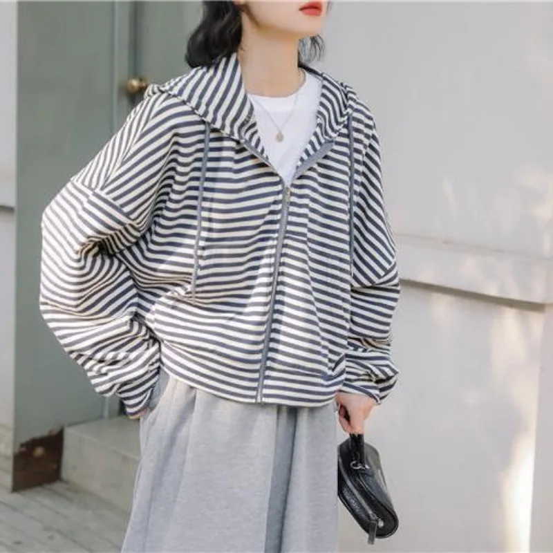 Striped Hooded Hoodies Women Fashion Autumn New Baggy Students Baseball All-match Korean Style Youthful Streetwear Harajuku Ins