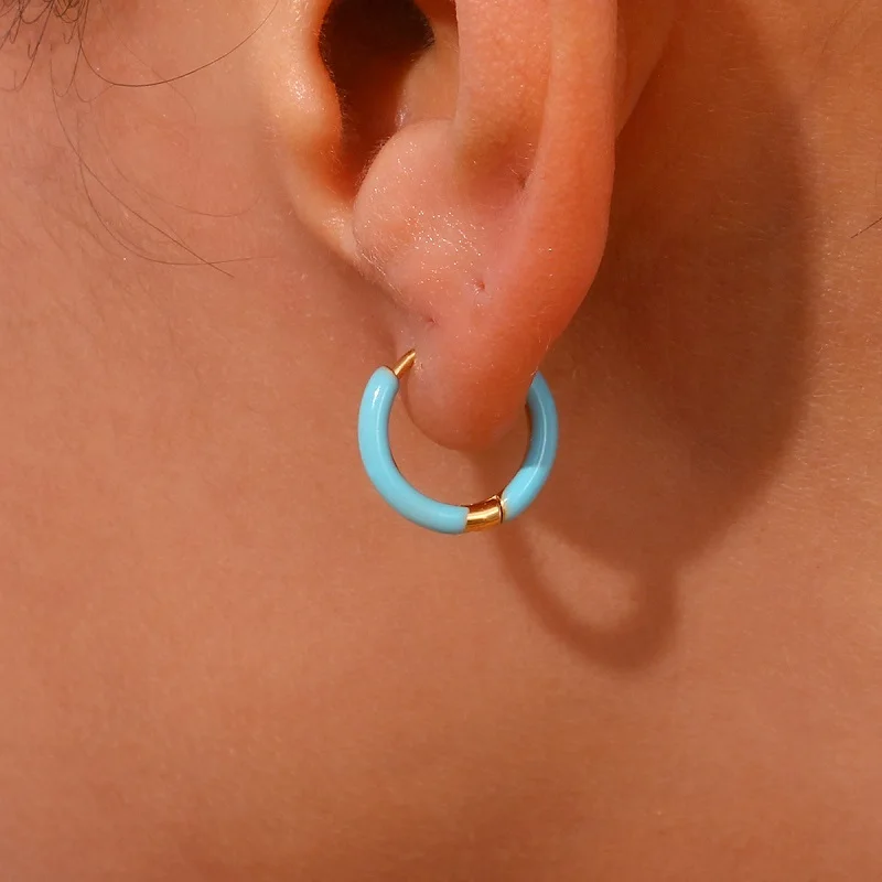 1 Pair Colorful Enamels Hoop Earrings for Women Trendy Dripping Oil Huggie Earrings Stainless Steel Jewelry