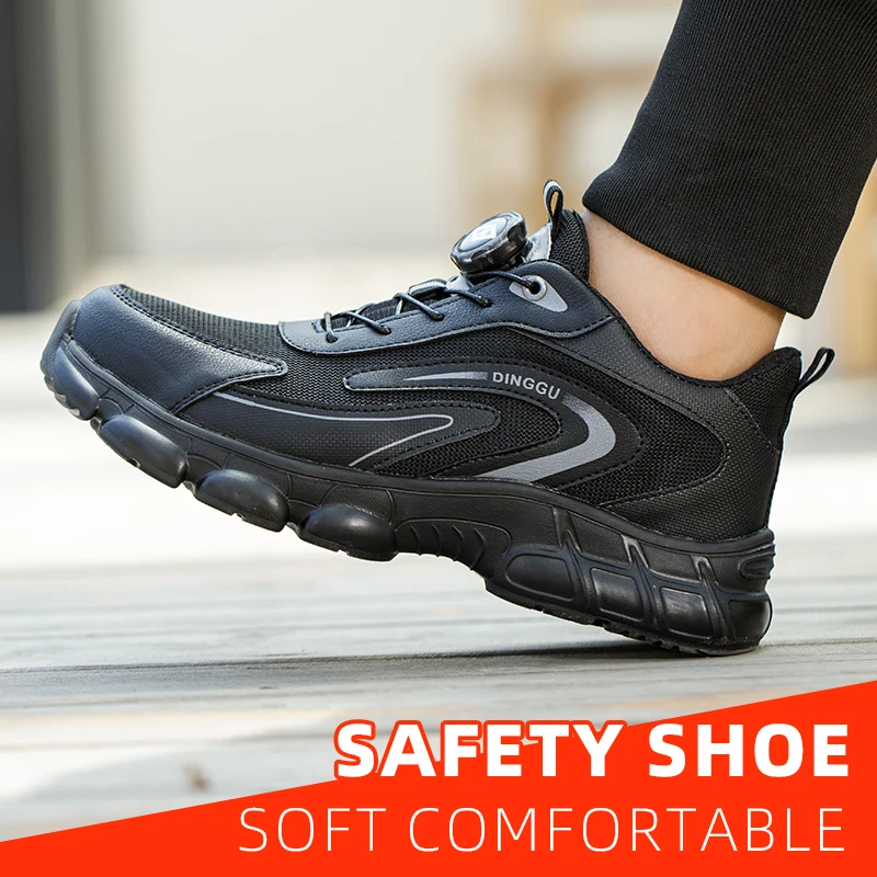 Men's Comfortable Breathable Woven Knit Work Safety Shoes with Shock Absorption Non-Slip Sole Anti- Smash Lightweight Design