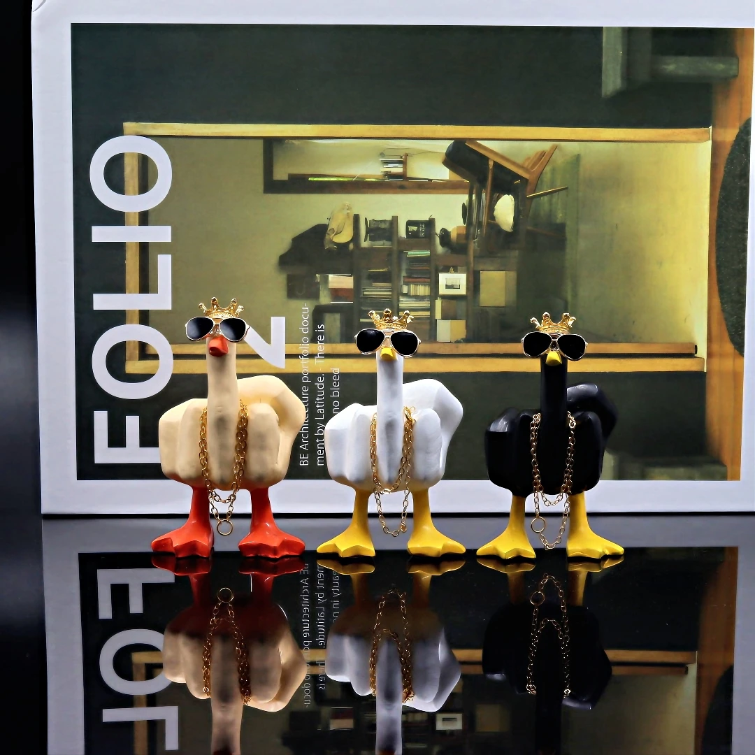 Украшение дома, забавная фигурка утки со средним пальцем из смолы для стола/офиса, креативные аксессуары для домашнего декора, предметы