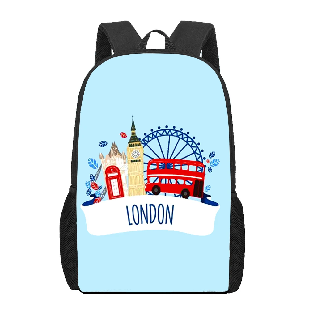 Tas sekolah motif kartun Inggris I Love London tas buku anak-anak remaja perempuan laki-laki tas ransel bepergian ransel kasual remaja