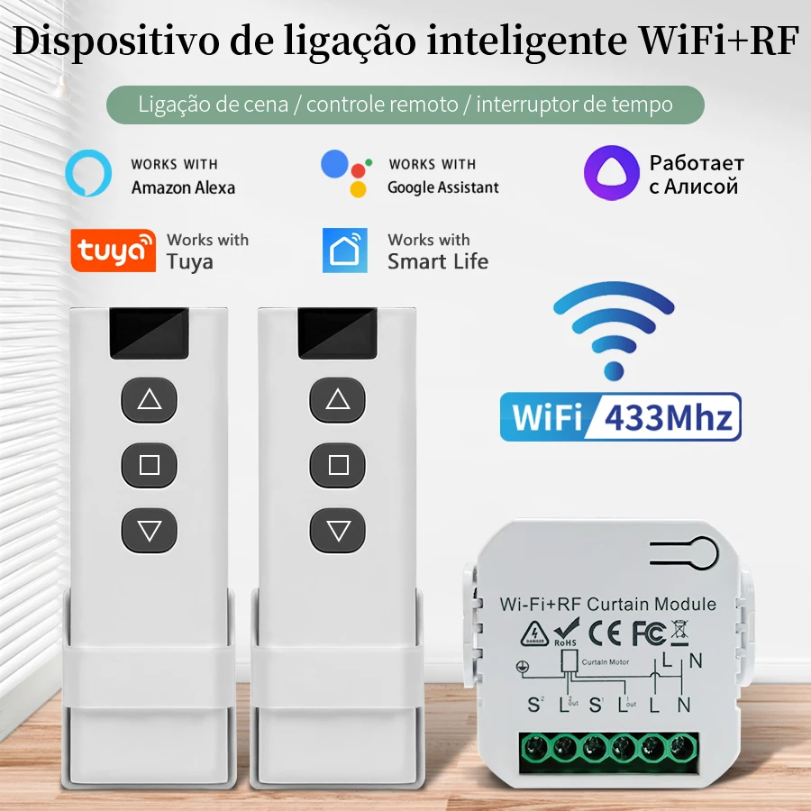 Interruptor Inteligente WiFi Tuya para Cortinas, Persianas Enrollables, Control Remoto RF433MHz, Compatible con la Aplicación Smart Life, Google Home y Alexa