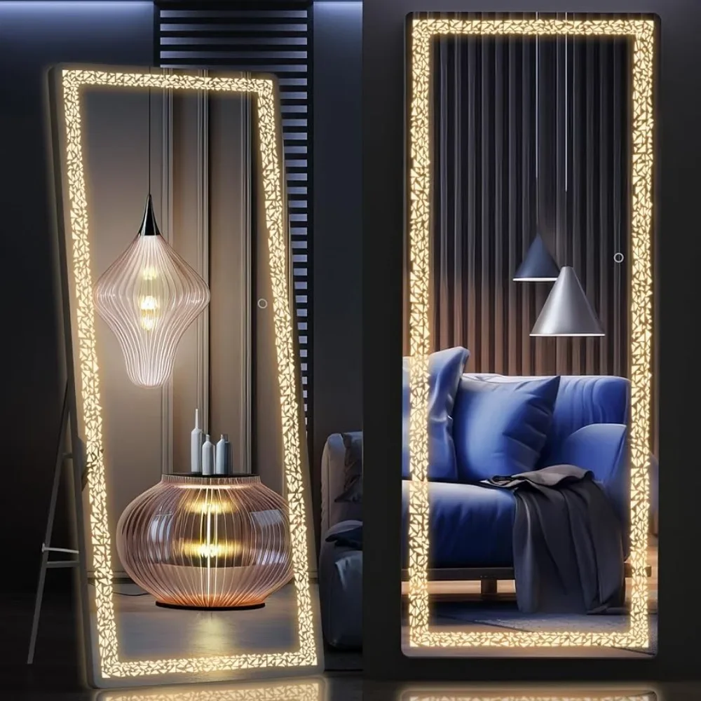 

Hasipu 63" x 16" Full Length Mirror with LED Lights, Full Body Mirror with Triangle Pattern Light, LED Free Standing Floor