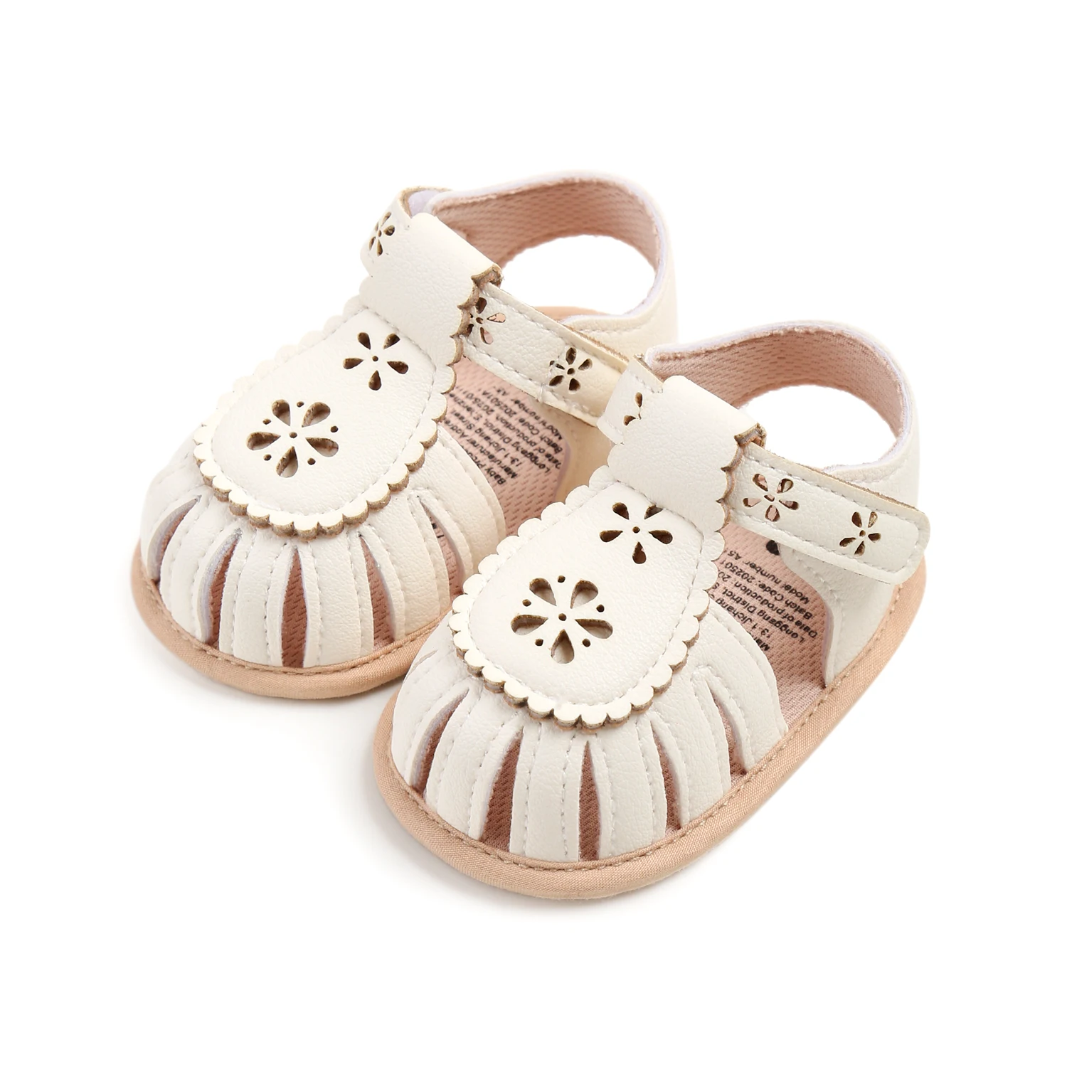VISgogo Baby Girls Summer Sandals Cutout Flower Closed-Toe Soft Sole Flats Walking Shoes for Toddler Newborn