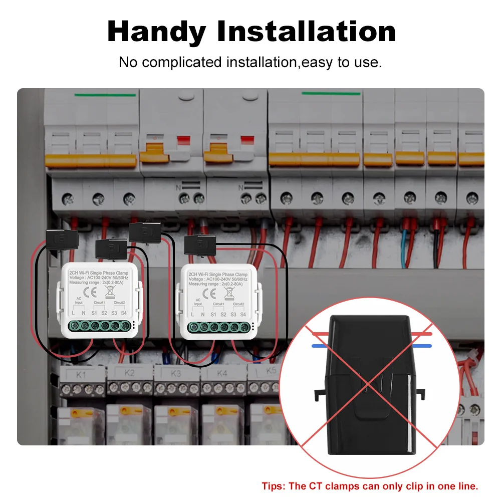 Smart Tuya Wifi Energy Meter Solar PV System Power Production Consumption Bidirectional Monitoring Meter 80A  AC100-240V 50/60HZ