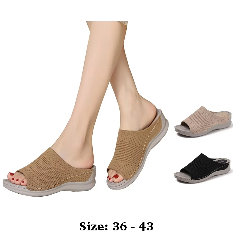 

High quality flat sandals for women 5cm mid heel new summer 2025 36 43 open toe casual beach shoe black beige brown