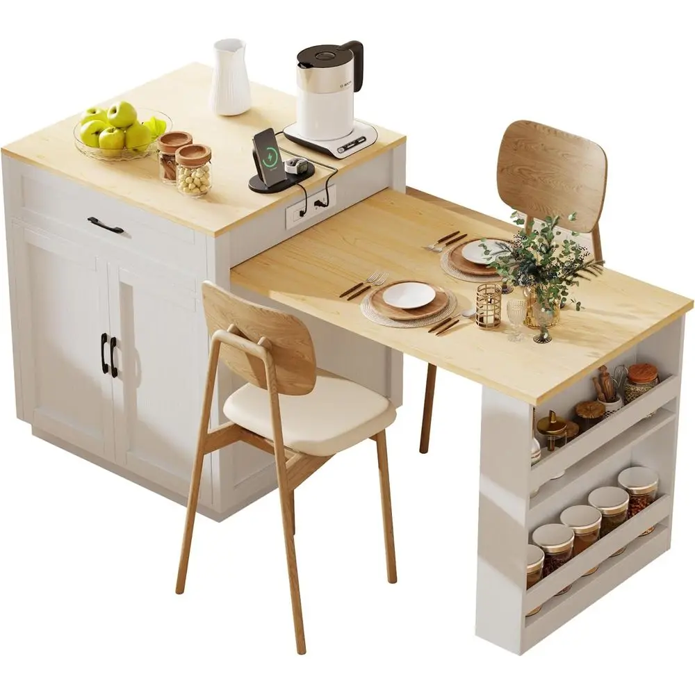 

82.7 Extended Kitchen Island with Dining Space for 4-6, Double-Sided Storage Cabinet with 2 Drawers and 2 Open Shelves for Kitch