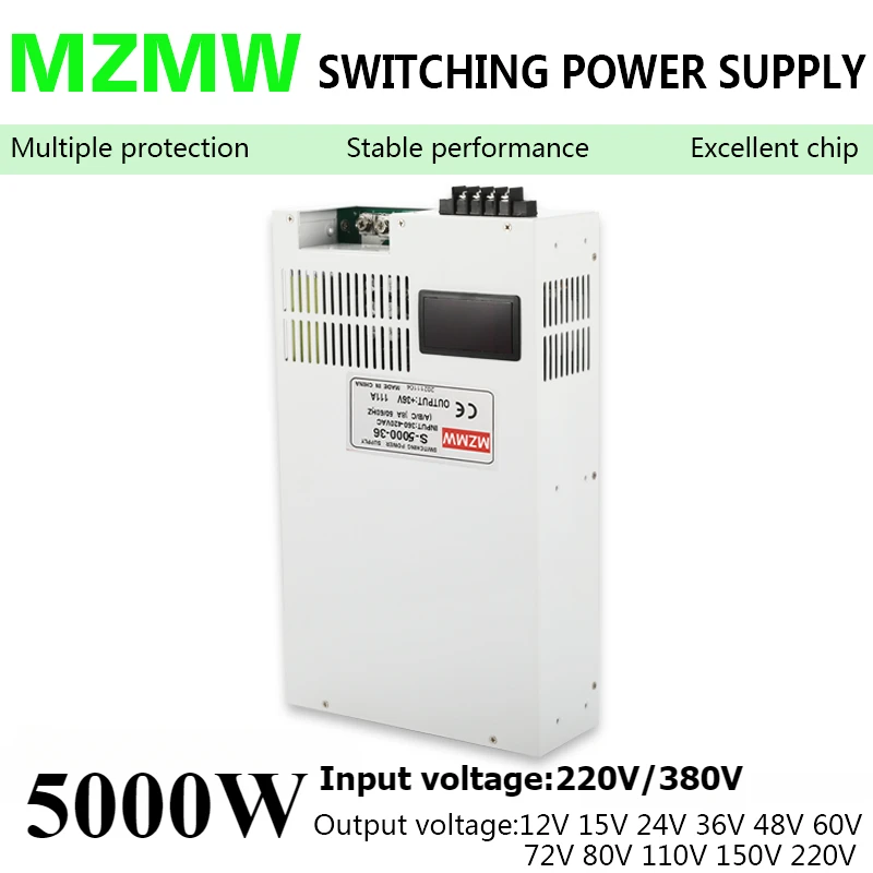 5000W Switching Power Supply 220V/380V AC DC 24V 36V 48V 60V 72V 80V 110V 150V 220V Industrial SMPS Transformer Laboratory Test