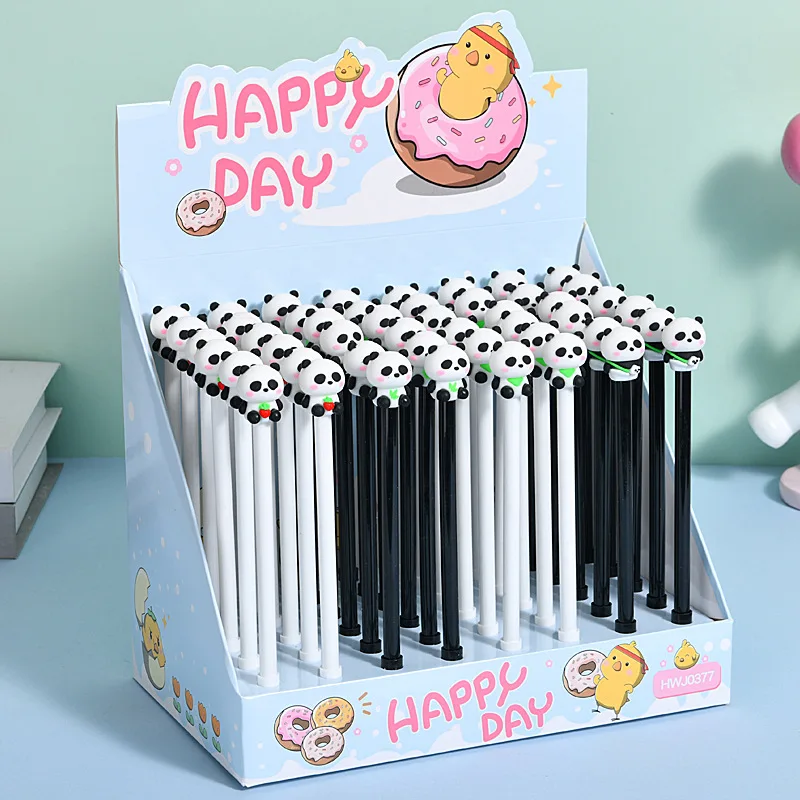 48Pcs/Lot Cute Cartoon Student Neutral Pen Black Carbon Gel Pen Kawaii Dinosaur Panda Capybara Creative School Office Stationery