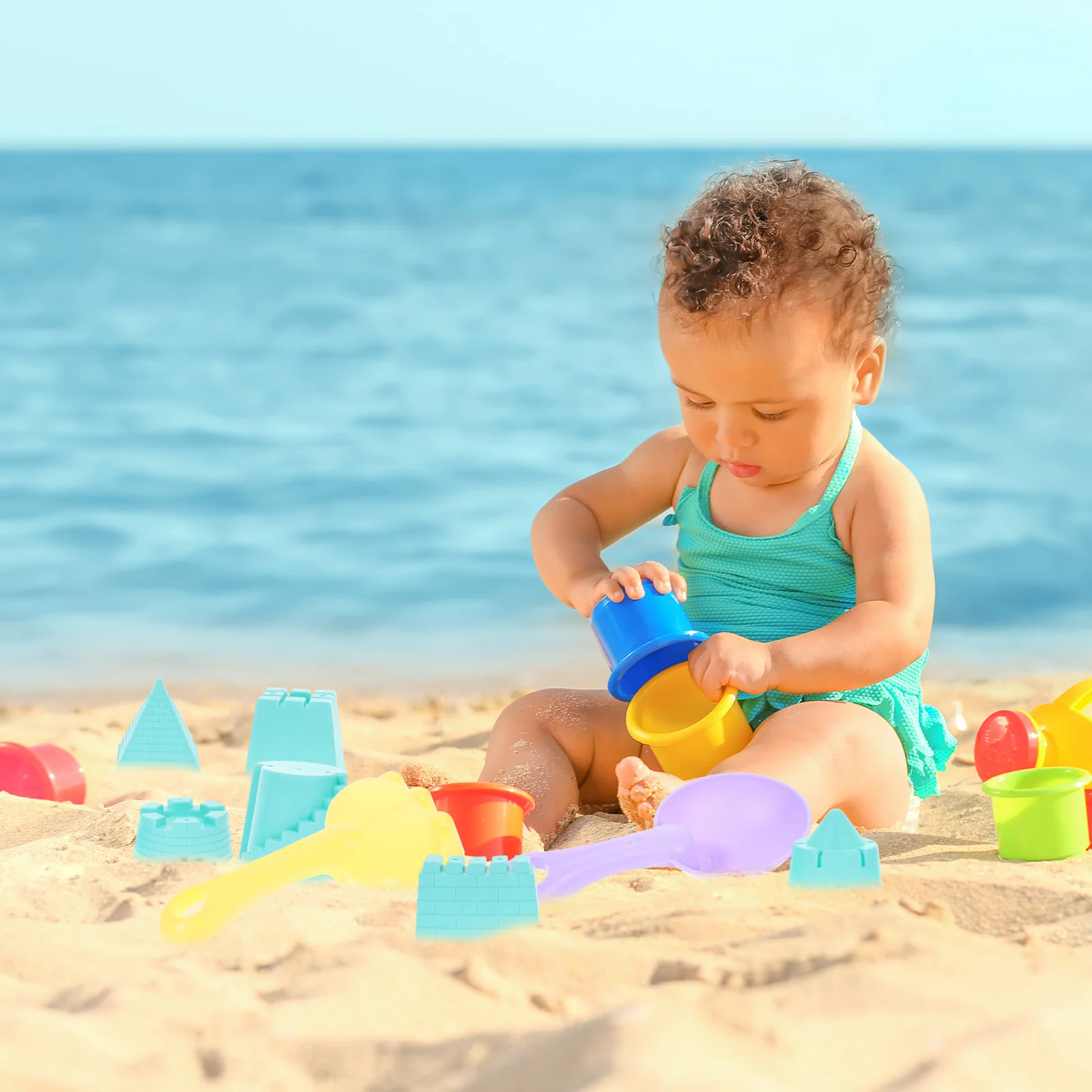 Mainan Pantai tahan aus, mainan pasir portabel anak-anak bermain kastil menggali luar ruangan balita