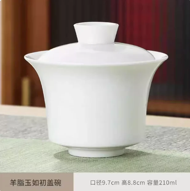 Hoge witte porseleinen theeset, Sancai Bowl, Cover Bowl, theemaker, groot theekopje Gaiwan, puur wit porselein, respect theekom