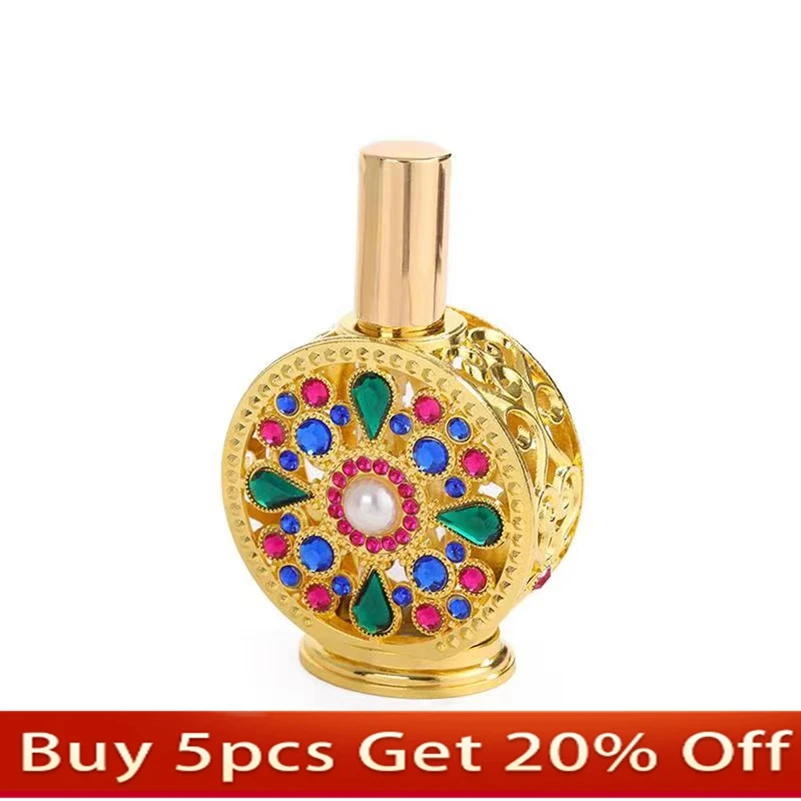 1pc Antique Empty Perfume Bottle 15ml Pairs Pattern Glass Metal Art Enamel Decor Retro Palace Luxury Style