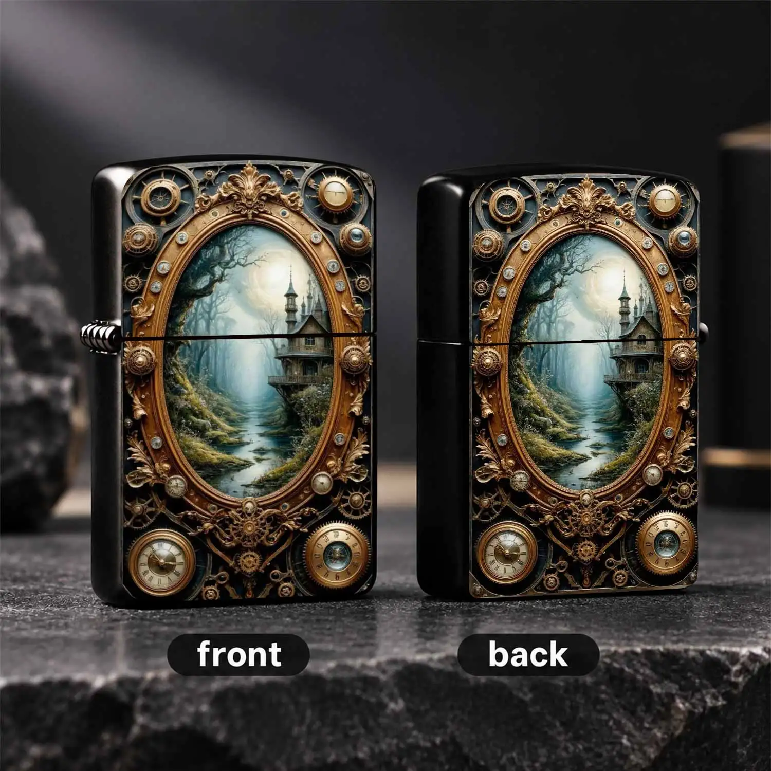 Vintage Steampunk Secret Forest Castle Printed Lighter, Artistic Misty Fairyland Pattern Portable Igniter, Ideal for Daily Use, Travel, Home, Gifting to Art Lovers, Collectible Stylish Practical  A Humorous And Interesting Lighter