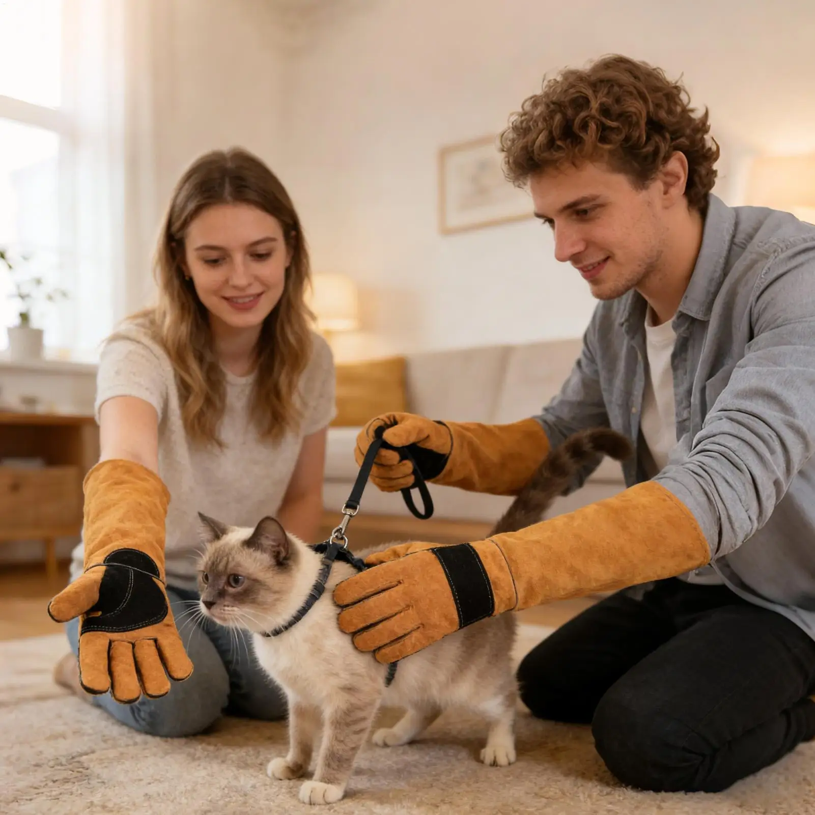 Cat Gloves Bite Proof Safety Protection Reinforced Mitten Cat Handling Gloves For Grooming Work Gardening Cutting Kitchen