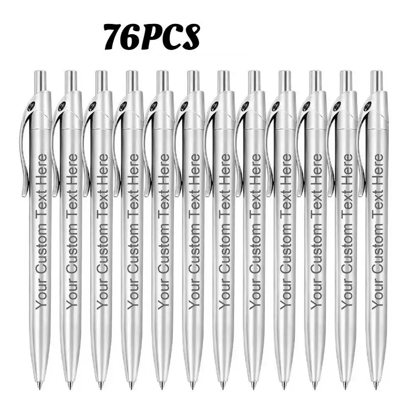 76Pcs Custom Bulk Personalized Pens with Custom Name Text Metal Ballpoint Smooth Writing Promotional Business Office School Gift
