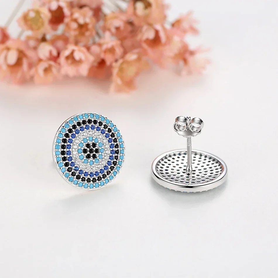 Kaletine 925 Sterling Silver Evil Eye Earrings For Women Blue Stone CZ Crystal Lucky Turkey Stud Earrings Jewelry Fashion