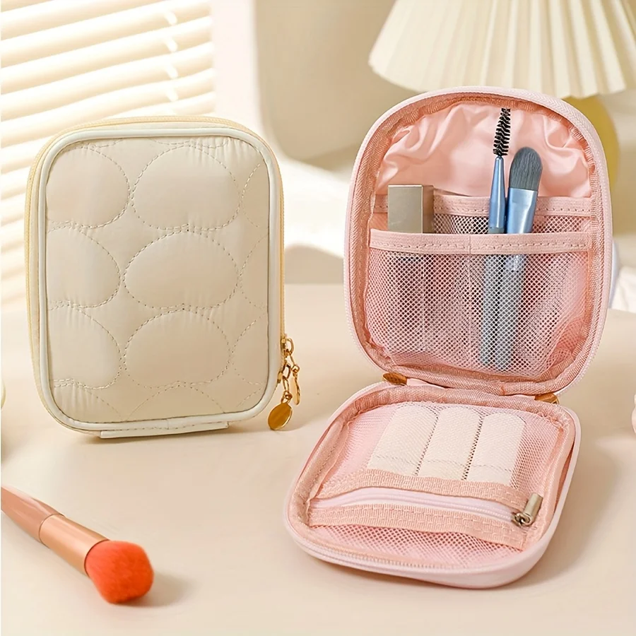 Bolsa de maquillaje portátil para toques, mini bolsa de almacenamiento de cosméticos para lápiz labial, organizador multifuncional de gran capacidad, bolsa de aseo