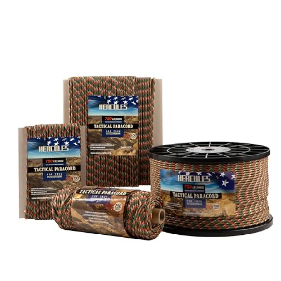 750lb Paracord 4mm 11 Strands Tactical Parachute Cord, 50' 100' 250' 1000' Utility Rope for Camping, Survival, Outdoor Gear