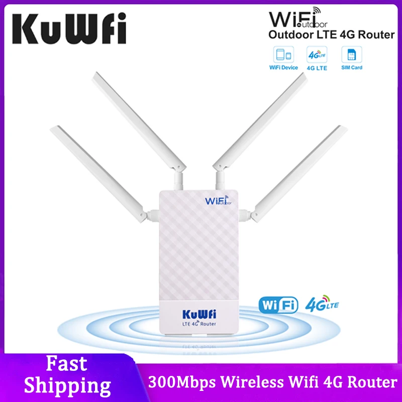 KuWFi 300Mbps Wifi Router 4G Outdoor Wireless Wifi Hotspot With 4 Antennas With SIM Card Slot Supply 10 Users For IP Camera