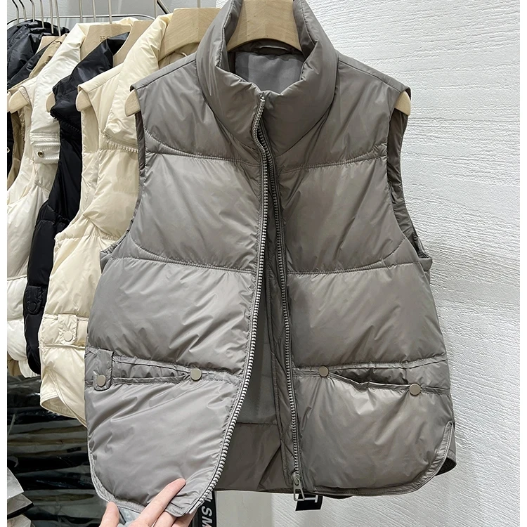 Frauen Herbst Winter Unten Baumwolle Weste Jacke 2025, Neue Frauen Lose Stehkragen Weste Mantel Frauen Kurze Weste Jacke Baumwolle Weste