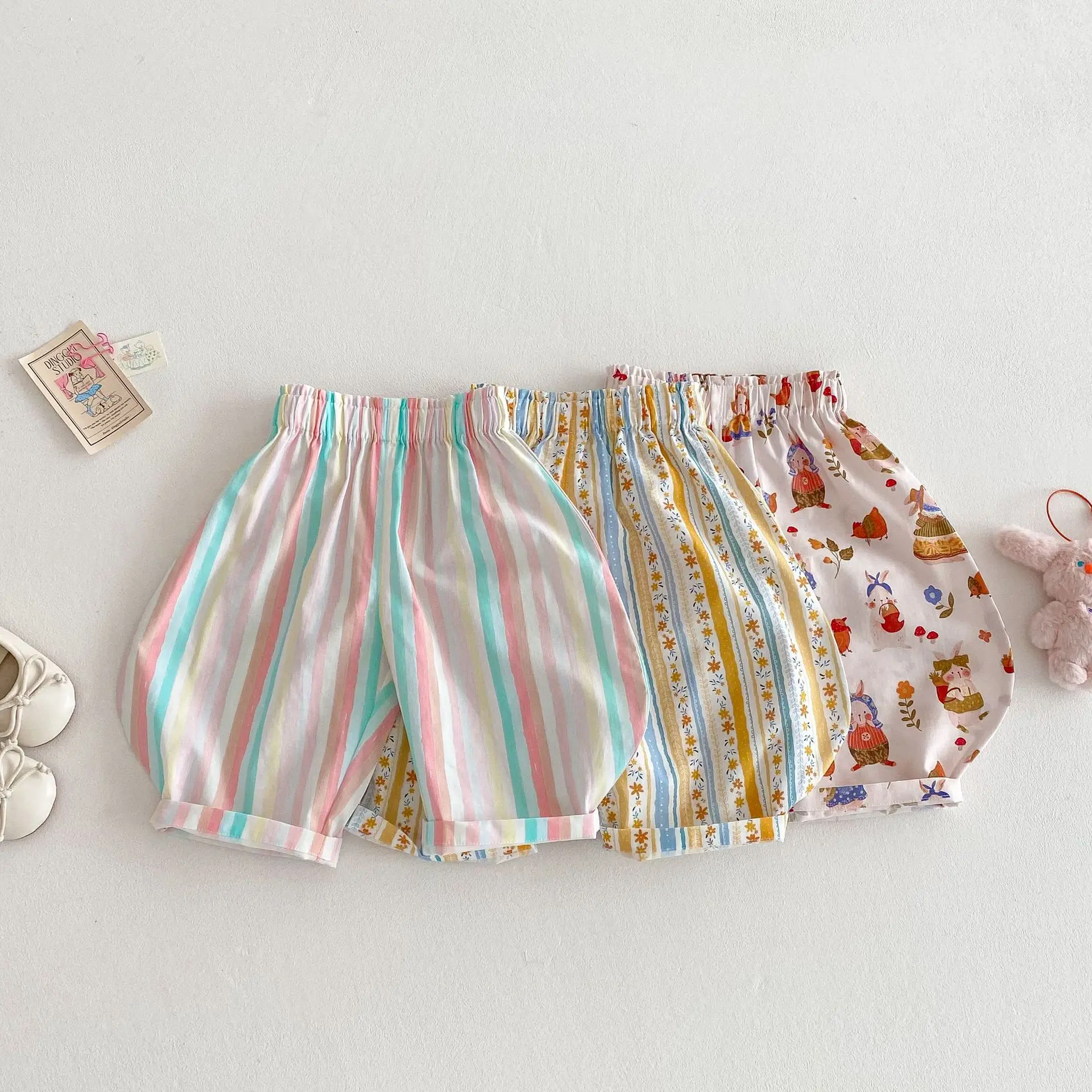 Summer Thin Children's Pants Anti Mosquito Repellent Ankle Length Pants for Girls Striped and Floral Baby Kid's Casual Trousers