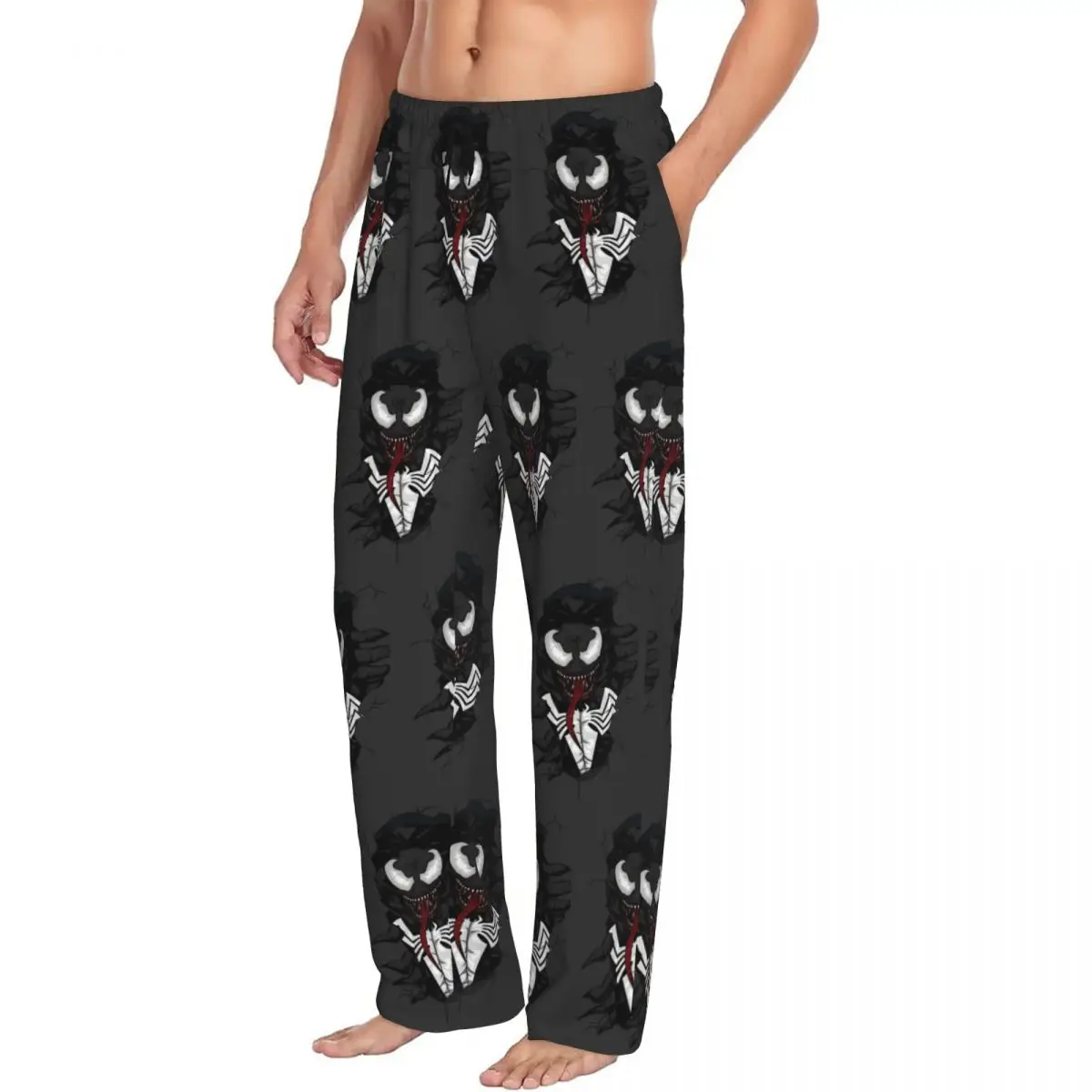 Custom Venom Pajama Pants Men Aggressive Lounge Sleep Drawstring Sleepwear Bottoms with Pockets